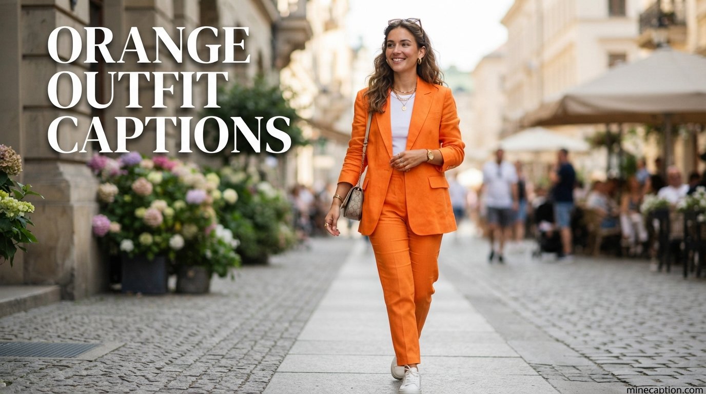 orange outfit captions