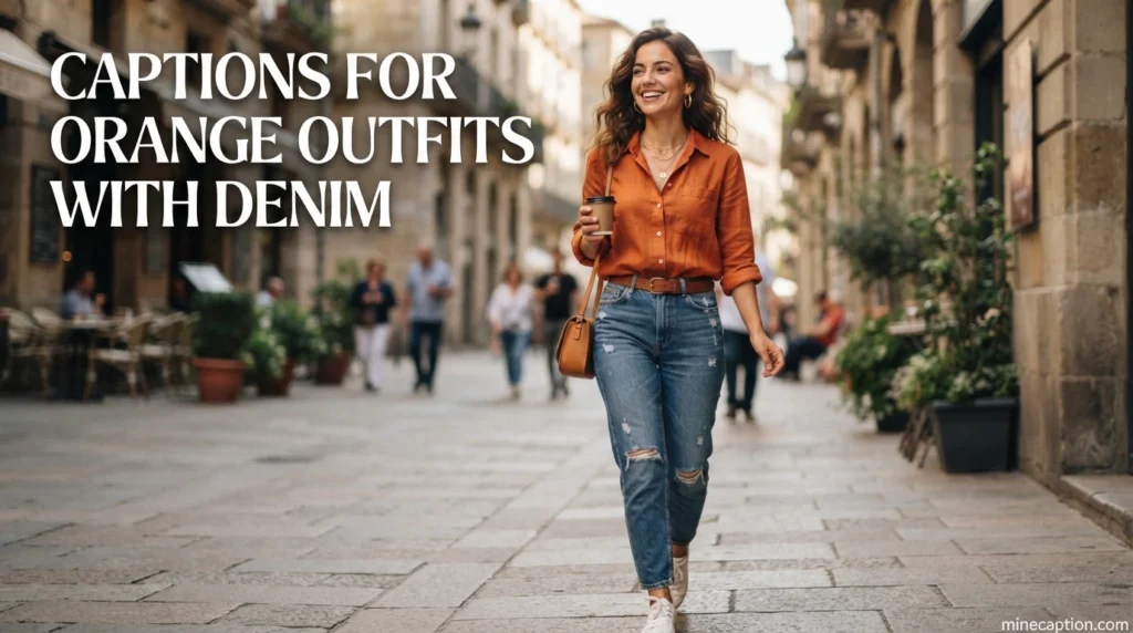 Captions for Orange Outfits with Denim